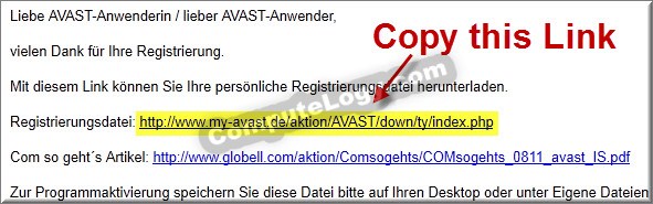 Avast Internet Security 6 (2011) eMail Link