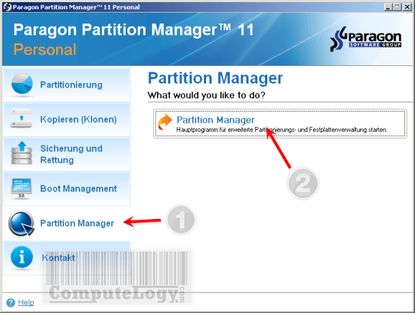 Paragon Partition Manager 11 Persoanl main interface