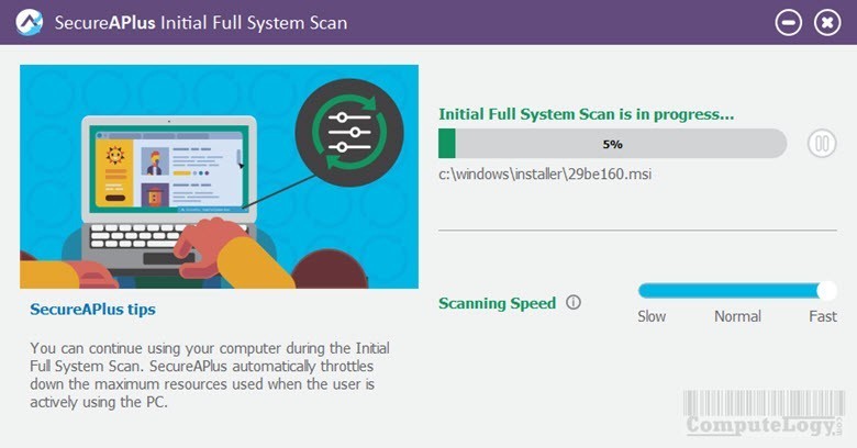 SecureAPlusSetup interface antivirus scanning