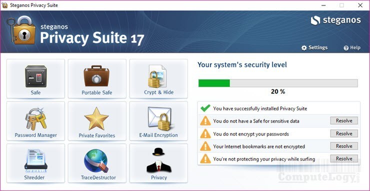 Steganos Privacy Suite 17 main interface window computelogy-com