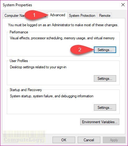 Windows Advanced System Settings interface