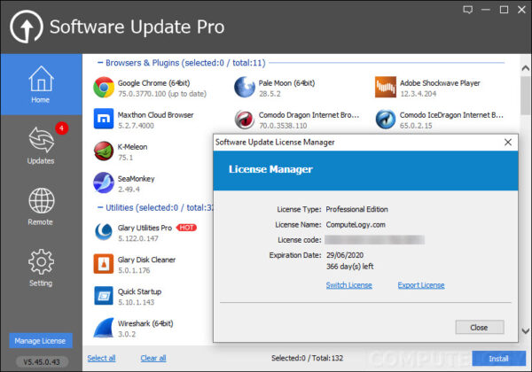 Glarysoft Software Update Pro Interface