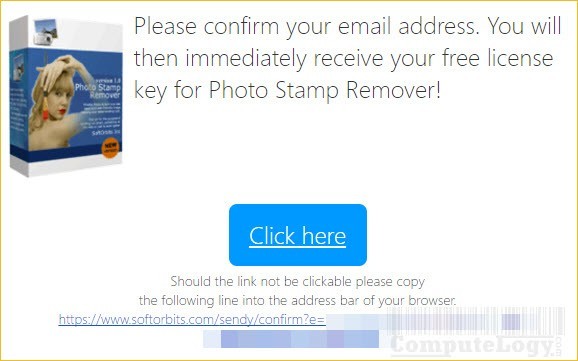 SoftOrbits Photo Stamp Remover license request confirmation email