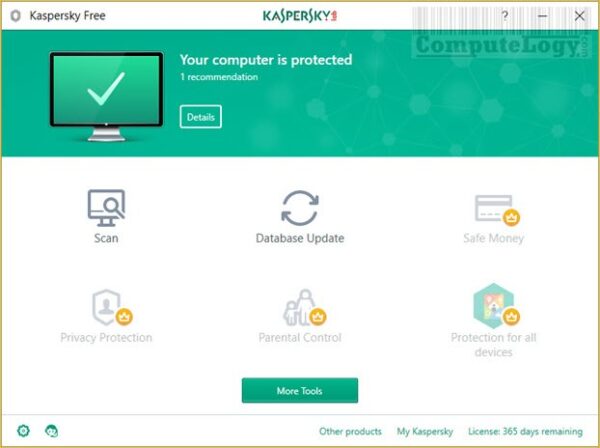 kaspersky antivirus free main window