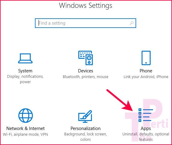Windows 10 Settings to Apps settings