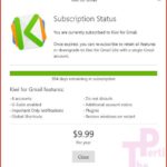 kiwi for gmail registration info window