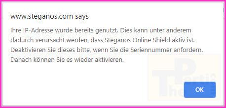 Steganos Online Shield VPN IP Warning