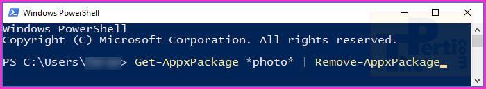Windows-PowerShell-showing-Windows-Photos-app-removal-command