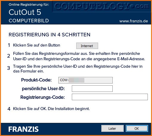 Franzis CutOut 5 Standard Installation Window from ComputerBild