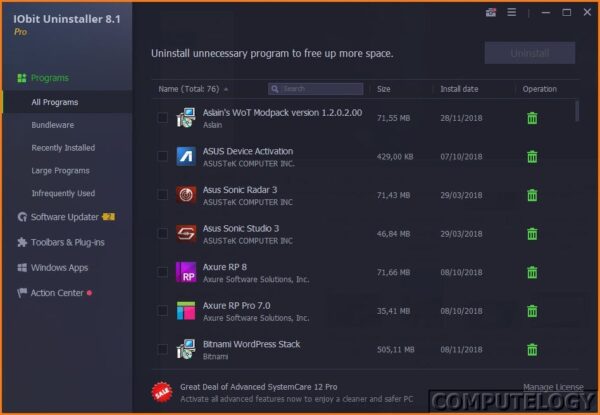 IObit Uninstaller Pro 8 Window