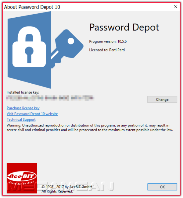 Password Depot License Info Window