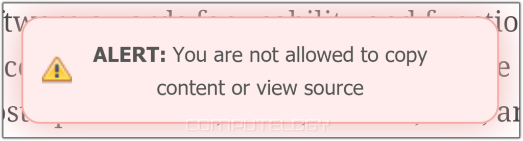 You Are Not Allowed to Copy Contents or View Source Warning Message