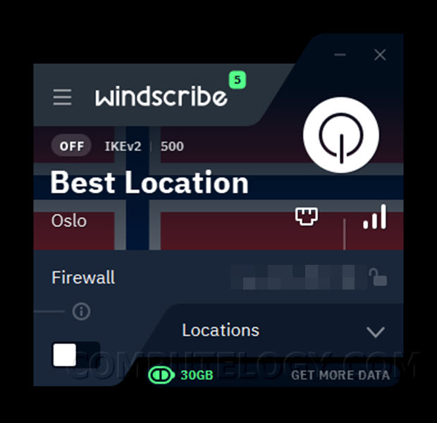 Windscribe App Main Interface